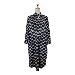 J.McLaughlin‎ Berlin Dress M Black Chain Print Mock Neck Midi Long Sleeve